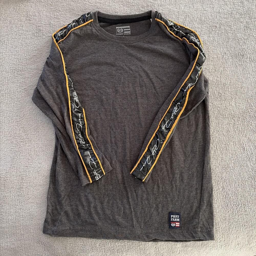 Phat Farm Boys Gray Long Sleeve T Shirt 7 Logo Y2K Vintage Kids Hip Hop